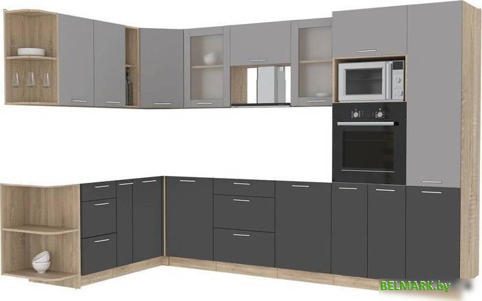 Готовая кухня Интерлиния Мила 1.88x3.2 левая без столешницы (серебристый/антрацит) - фото