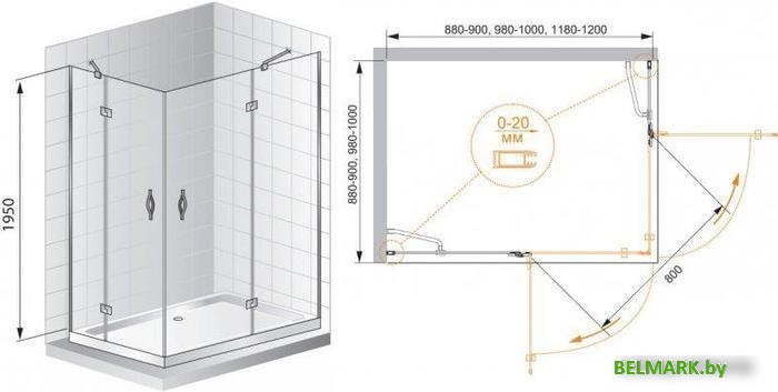 Душевой уголок Cezares BERGAMO-W-AH-2-100/90-C-Cr-R - фото2