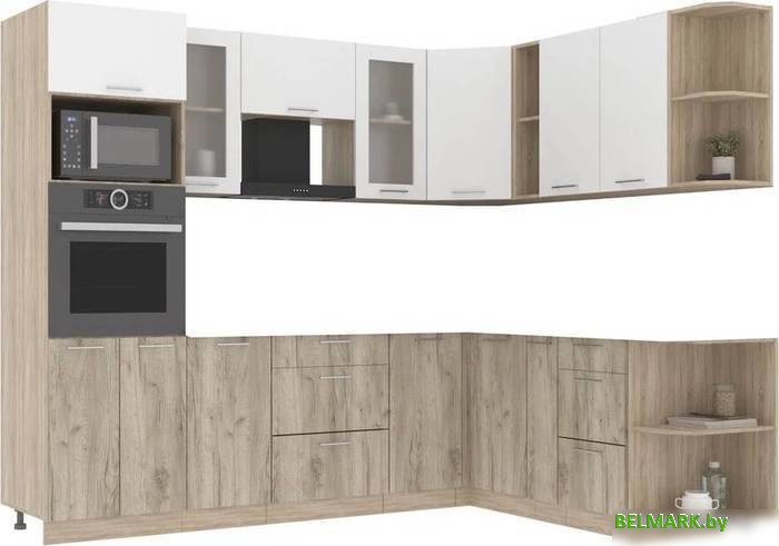 Готовая кухня Интерлиния Мила 1.88x2.6 правая без столешницы (белый платинум/дуб серый) - фото