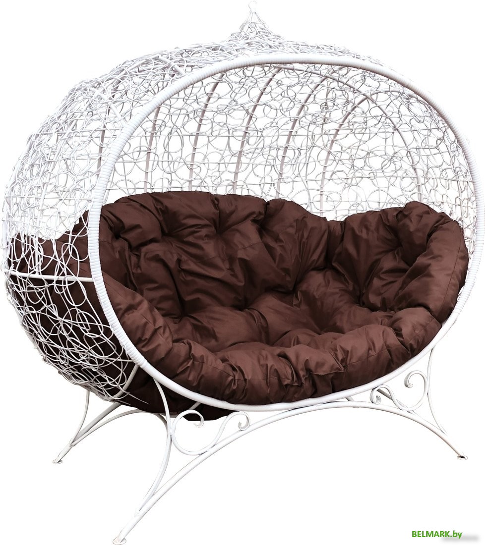 Садовый диван M-Group Улей на ножках 11220105 (белый ротанг/коричневая подушка) - фото