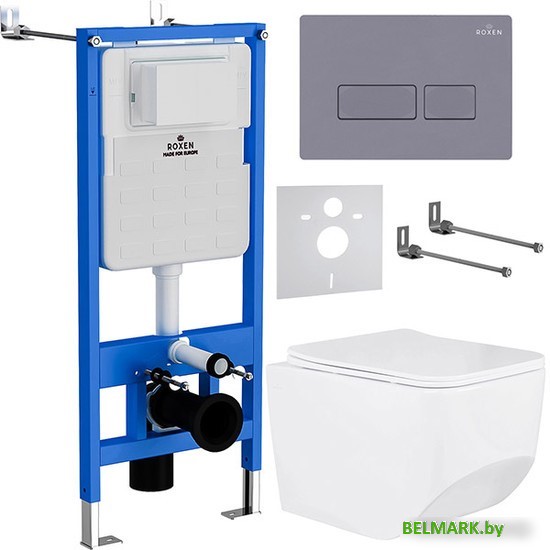 Унитаз подвесной Roxen Boro в комплекте с инсталляцией StounFix Dual Fresh 6 в 1 966786 (кнопка: серый гранит) - фото