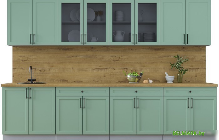 Готовая кухня Интерлиния Тренд 3.2А (мята/мята/дуб бунратти) - фото