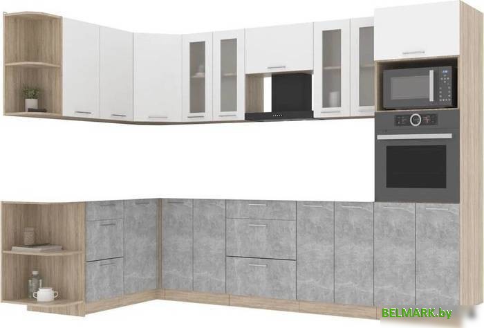 Готовая кухня Интерлиния Мила 1.68x3.0 левая без столешницы (белый платинум/бетон) - фото