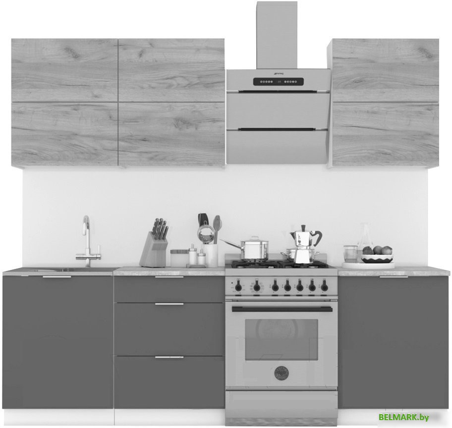 Готовая кухня Интермебель Микс Топ-35 2.0м (белый премиум-дуб крафт золотой-венато) - фото