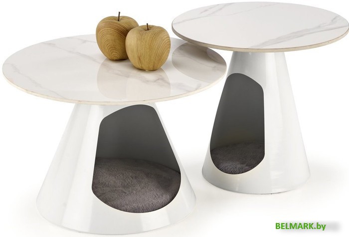 Журнальный столик Halmar Osario 2 стола (белый мрамор/белый) - фото