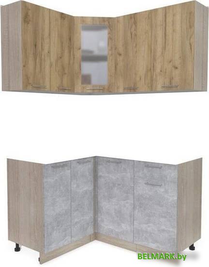 Готовая кухня Интерлиния Мила 12x14 без столешницы (дуб золотой/бетон) - фото