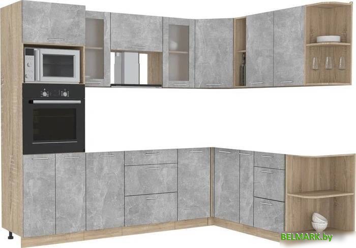Готовая кухня Интерлиния Мила 1.88x2.6 правая без столешницы (бетон/бетон) - фото