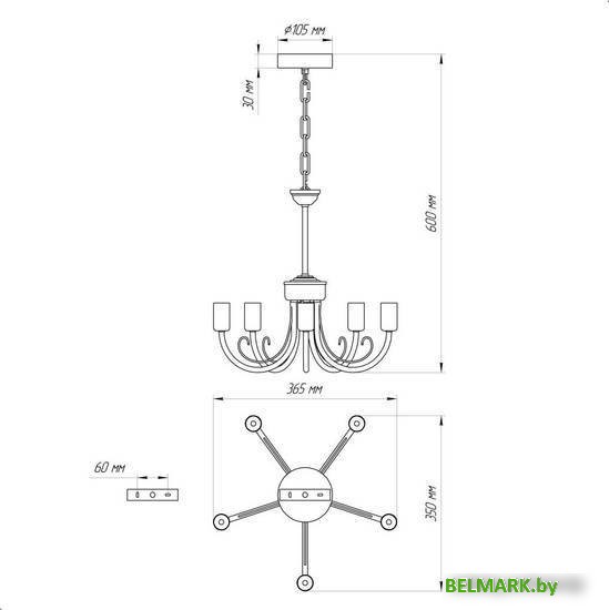 Подвесная люстра Элетех Рустика 251 НСБ 01-5х60-121 Е14 1005404143 (золото) - фото2