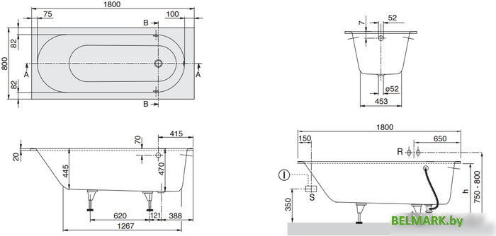Ванна Villeroy & Boch Oberon 180x80 [UBQ180OBE2V-01] - фото2