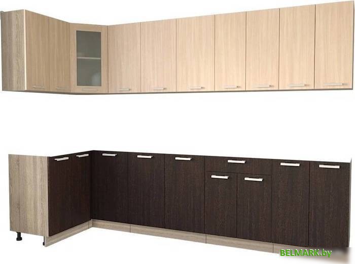 Готовая кухня Интерлиния Мила 12x30 без столешницы (дуб молочный/дуб венге) - фото