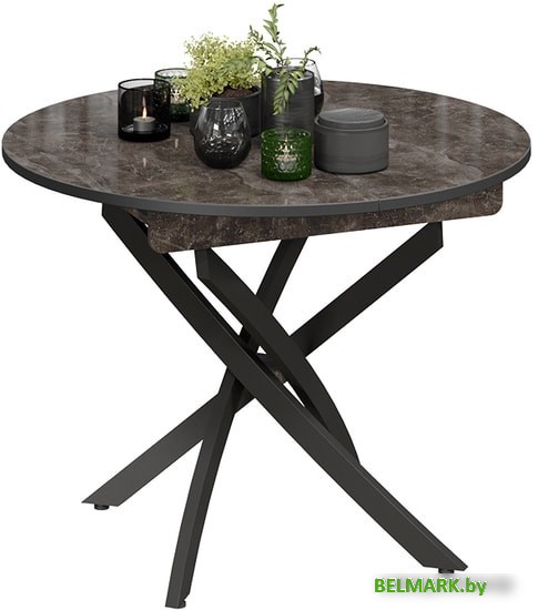 Кухонный стол Трия Diamond тип 3 (черный муар/ателье темный глянец) - фото