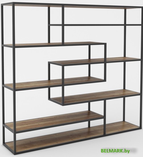 Стеллаж Hype Mebel Зиг-Заг 200x150 (черный/дуб галифакс олово) - фото