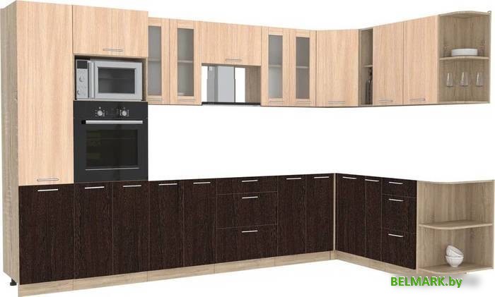 Готовая кухня Интерлиния Мила 1.88x3.4 правая без столешницы (дуб молочный/дуб венге) - фото