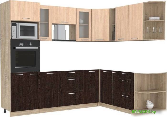 Готовая кухня Интерлиния Мила 1.88x2.6 правая без столешницы (дуб молочный/дуб венге) - фото