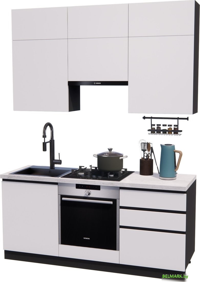 Готовая кухня ВерсоМебель Эко Премиум 1.8 (белый фасадный/ст. мрамор лацио) - фото