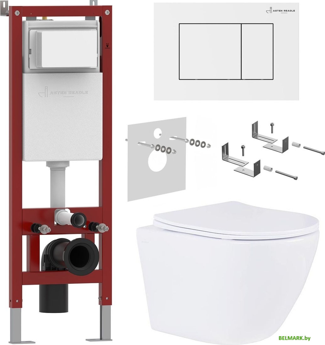 Унитаз подвесной Roxen Antares в комплекте с инсталляцией Asten Readle Zentralmodul AR0601-185W с белой кнопкой - фото