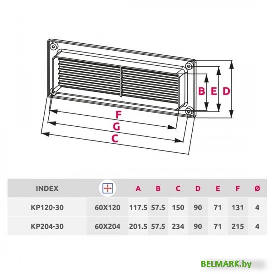 Вентиляционная решетка Awenta KP120-30BR 60x120 (коричневый) - фото2