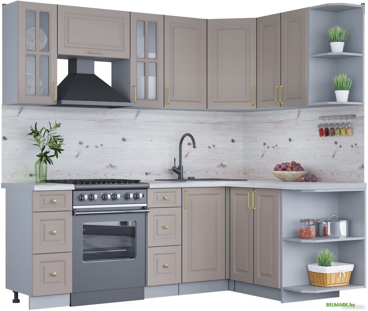 Готовая кухня Интерлиния Мила Шато 1.5x2.2 правая (луна/луна/бискайская сосна) - фото
