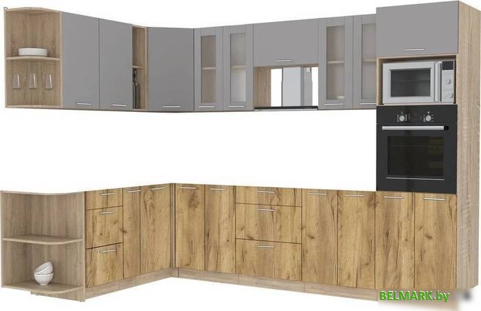 Готовая кухня Интерлиния Мила 1.88x3.0 левая без столешницы (серебристый/дуб золотой) - фото