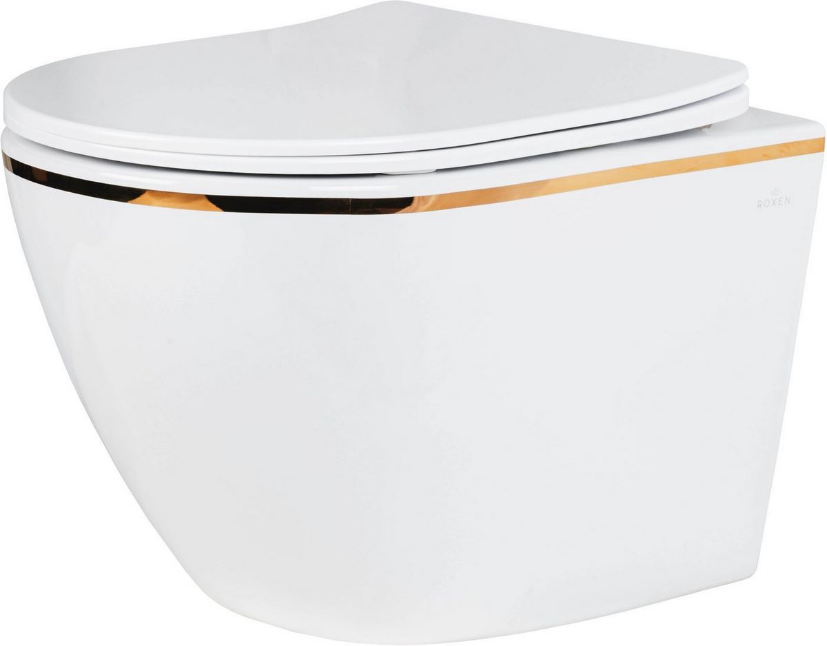 Унитаз подвесной Roxen Antares Gold в комплекте с инсталляцией StounFix Dual Fresh 6 в 1 968460 (кнопка: брашированное золото) - фото2