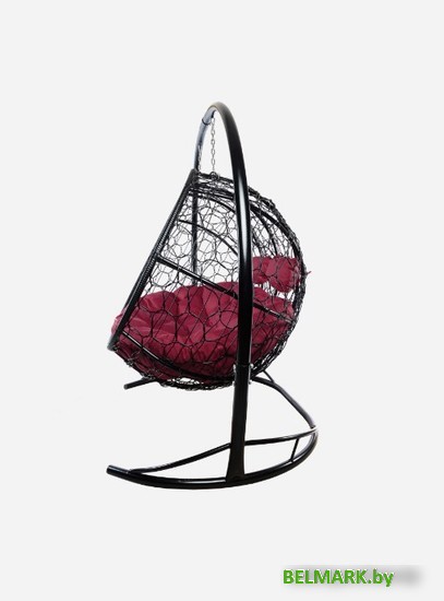 Подвесной диван M-Group Лежебока 11180402 (с черным ротангом/бордовая подушка) - фото2