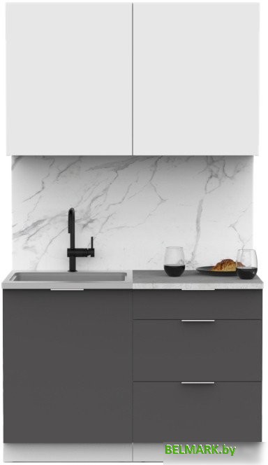Готовая кухня Интермебель Микс Топ-1 1.2м (белый премиум/графит серый/венато) - фото
