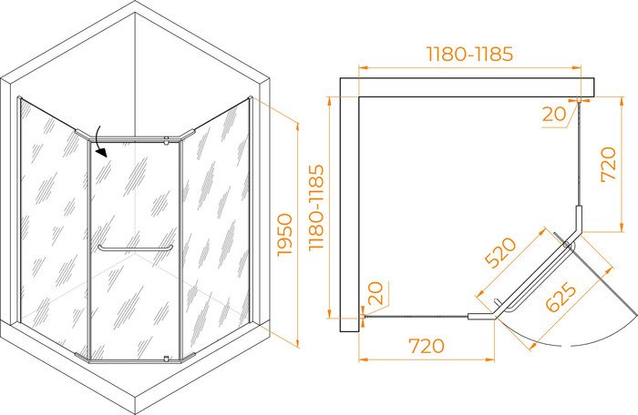 Душевой уголок RGW PA-081 35088122-11 120x120 (хром/прозрачное стекло) - фото2