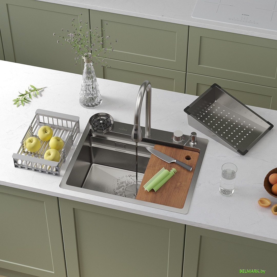 Кухонная мойка Roxen Stage Plus 560250-60 многофункциональная 8 в 1 (60*48/сатин) - фото