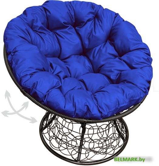 Кресло M-Group Папасан пружинка 12050410 (черный ротанг/синяя подушка) - фото