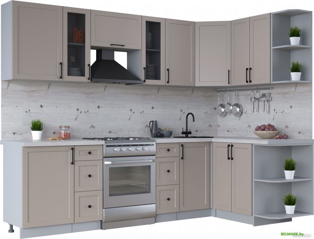 Готовая кухня Интерлиния Тренд 1.5x2.7 правая (луна/луна/бискайская сосна) - фото