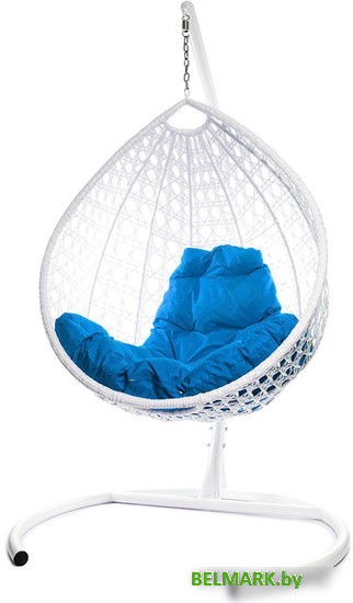 Подвесное кресло M-Group Капля Люкс 11030110 (белый ротанг/синяя подушка) - фото2