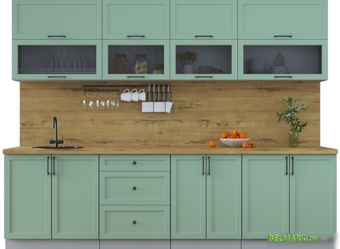 Готовая кухня Интерлиния Тренд 2.8Б (мята/мята/дуб бунратти) - фото