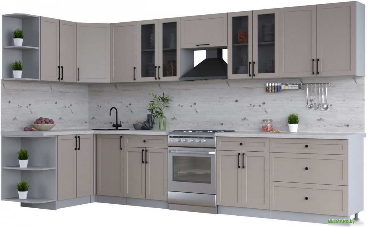 Готовая кухня Интерлиния Тренд 1.5x3.6 левая (луна/луна/бискайская сосна) - фото