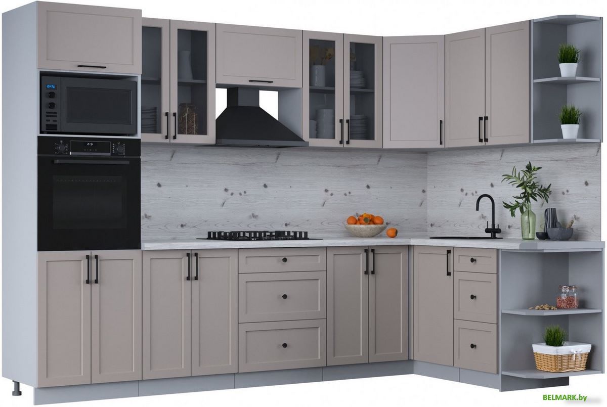 Готовая кухня Интерлиния Тренд 1.68x3.0 ВТ правая (луна/луна/бискайская сосна) - фото