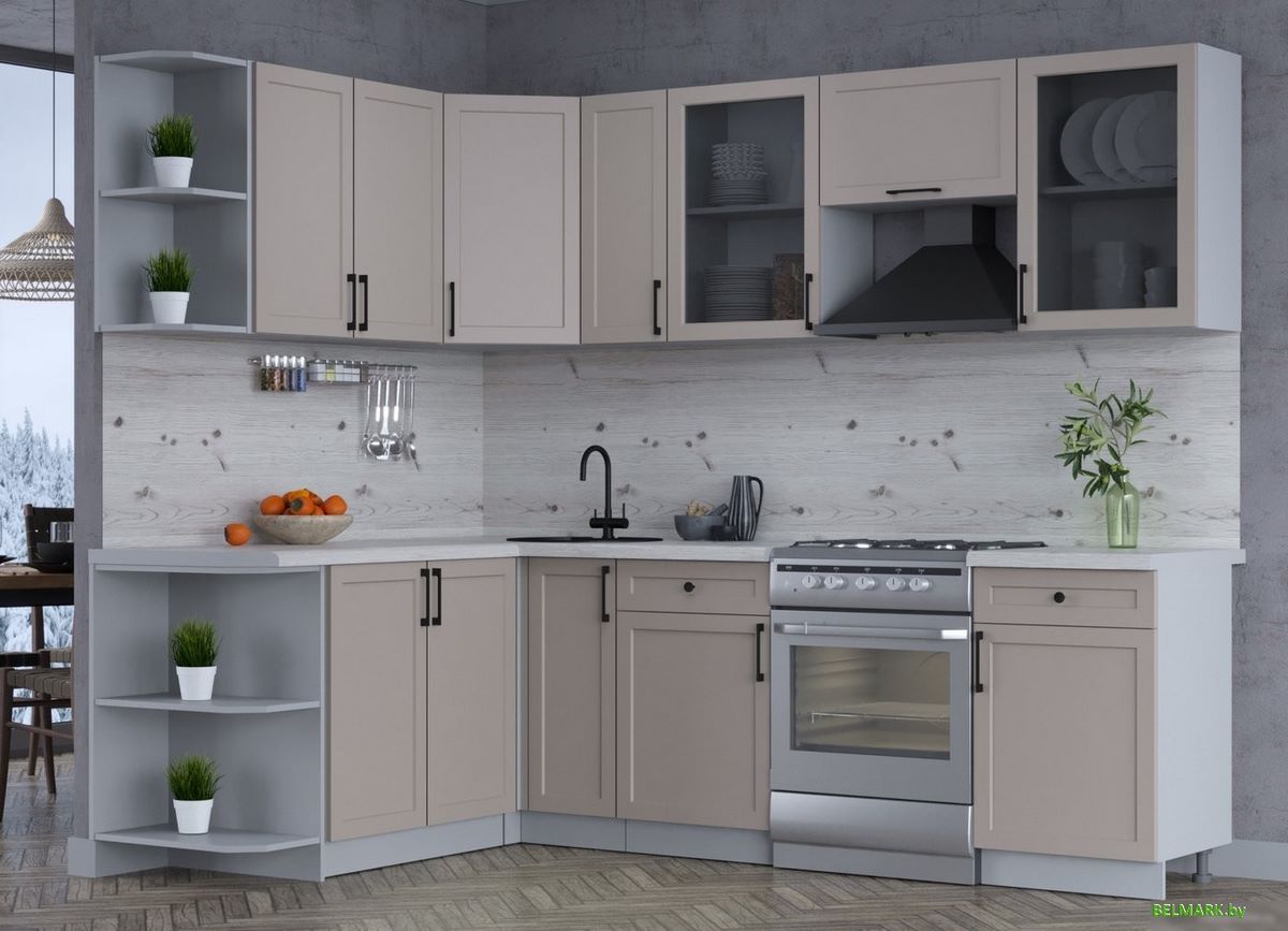 Готовая кухня Интерлиния Тренд 1.7x2.5 левая (луна/луна/бискайская сосна) - фото2