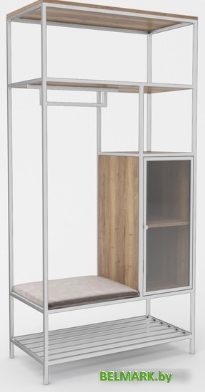 Стеллаж Hype Mebel Босс 120x200 (белый/дуб галифакс натуральный/велюр серый) - фото