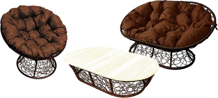 Набор садовой мебели M-Group Мамасан, Папасан, стол 12140205 (коричневый ротанг/коричневая подушка) - фото