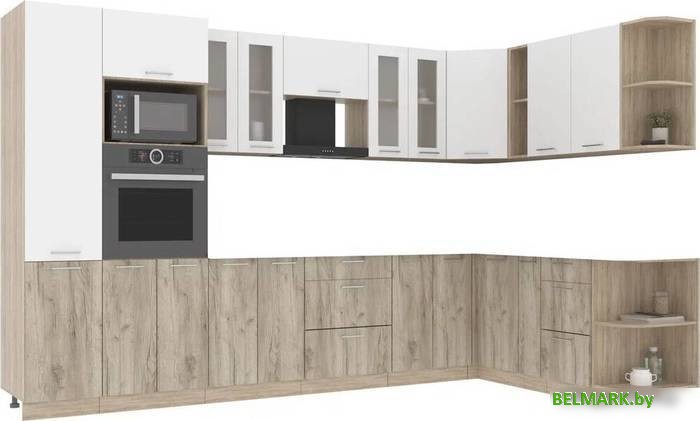 Готовая кухня Интерлиния Мила 1.88x3.4 правая без столешницы (белый платинум/дуб серый) - фото