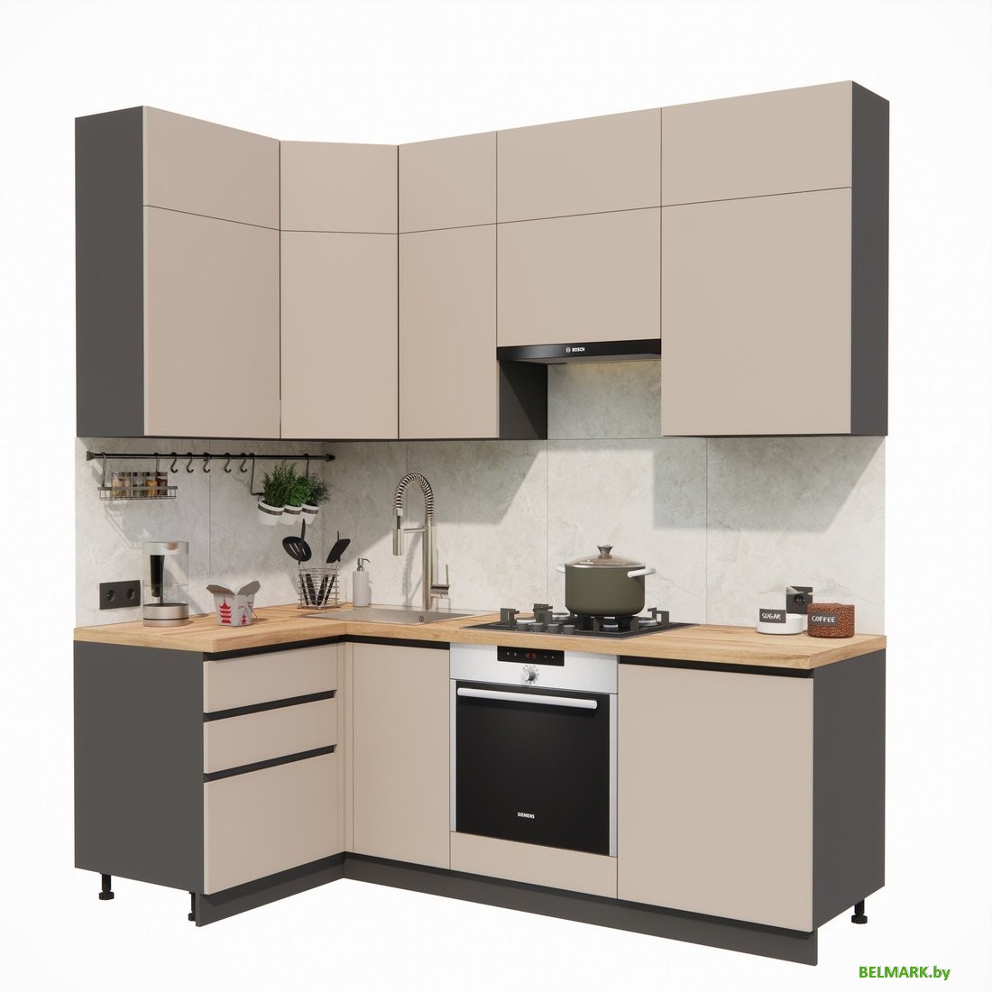 Готовая кухня ВерсоМебель Эко Премиум 1.2x2.2 левая (глиняный серый/ст. дуб вотан) - фото
