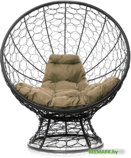 Кресло M-Group Кокос на подставке 11590401 (черный ротанг/бежевая подушка) - фото2