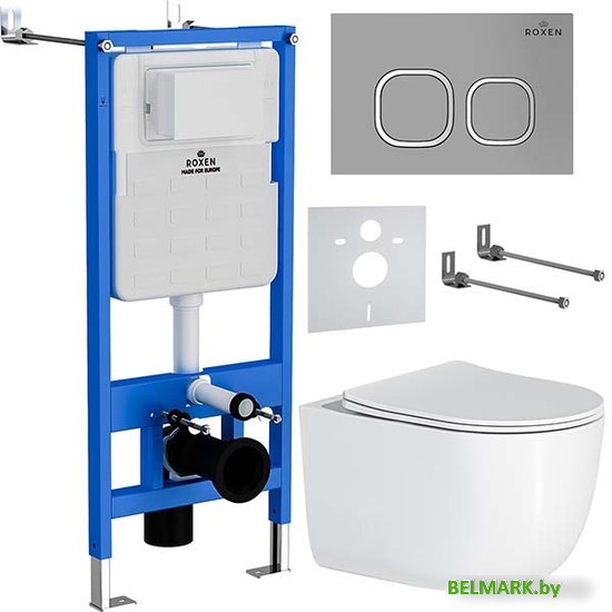 Унитаз подвесной Roxen Vortex Tornado в комплекте с инсталляцией StounFix Dual Fresh 6 в 1 964479 (кнопка: хром матовый) - фото