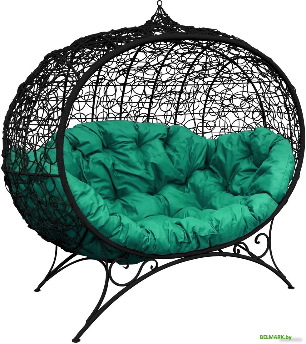 Садовый диван M-Group Улей на ножках 11220404 (черный ротанг/зеленая подушка) - фото
