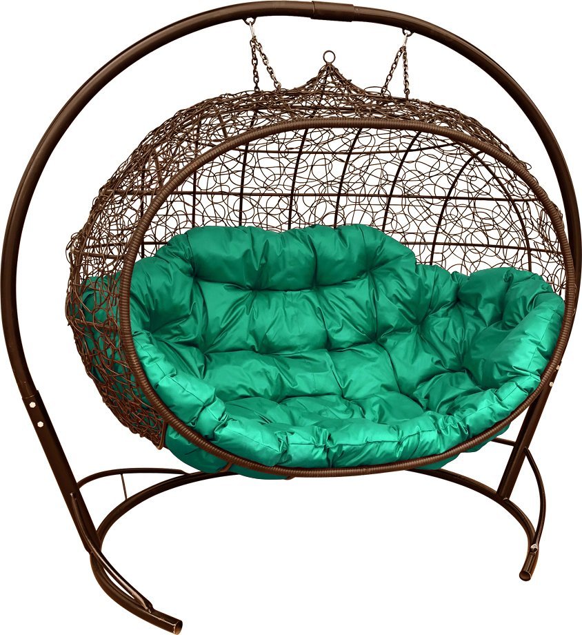 Подвесной диван M-Group Улей 11210204 (коричневый ротанг/зеленая подушка) - фото