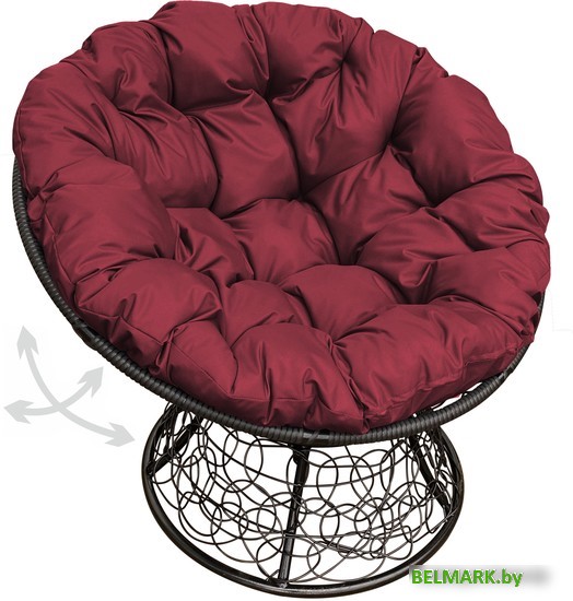 Кресло M-Group Папасан пружинка 12050402 (черный ротанг/бордовая подушка) - фото