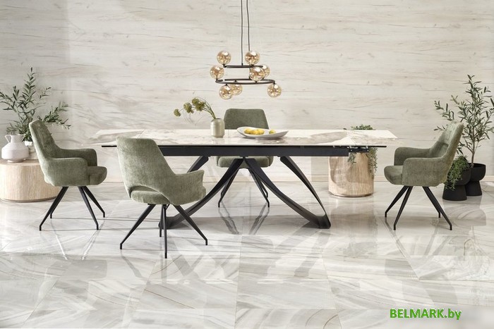 Кухонный стол Halmar Hilario раскладной 180-260/90/75 (белый мрамор/черный) - фото2