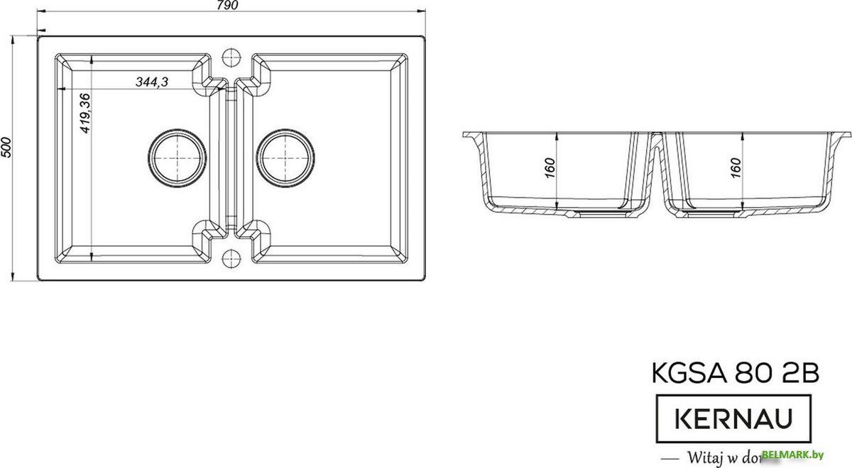 Кухонная мойка Kernau KGS A 80 2B Pure White - фото2