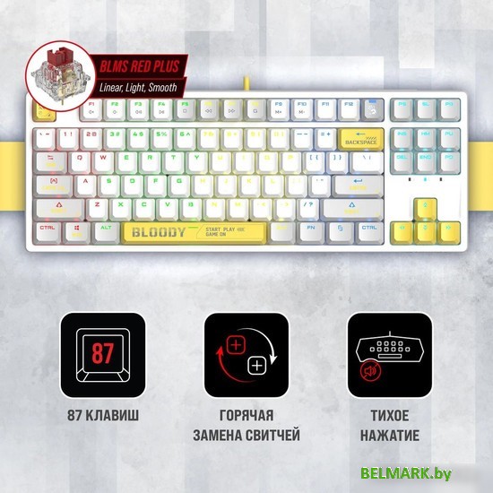 Клавиатура A4Tech Bloody S87 Energy White (Bloody BLMS Red Plus) - фото2