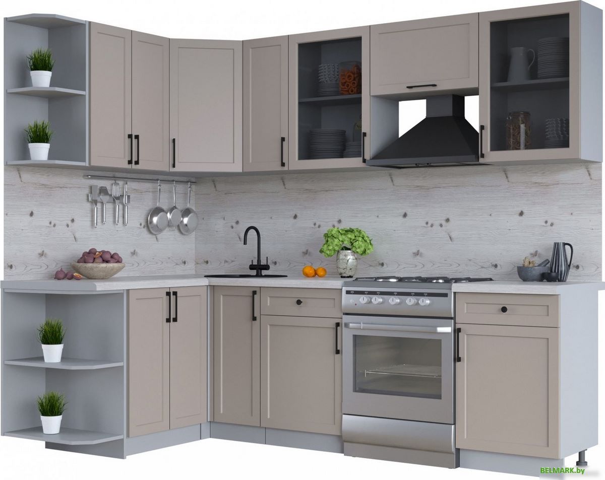 Готовая кухня Интерлиния Тренд 1.5x2.5 левая (луна/луна/бискайская сосна) - фото