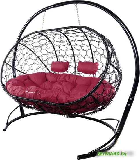 Подвесной диван M-Group Лежебока 11180402 (с черным ротангом/бордовая подушка) - фото