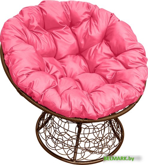Кресло M-Group Папасан 12020208 (коричневый ротанг/розовая подушка) - фото